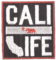 CALI LIFE embroidered souvenir patch. Patches have an iron-on backing & are carded for a display rack for retailers.