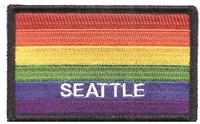 SEATTLE rainbow flag, black border embroidered patch, gay
