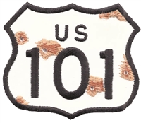 US 101 bullet holes & rust sign souvenir patch.