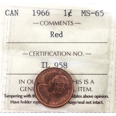 1966 Canada 1-cent ICCS Certified MS-65 Red