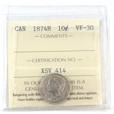 1874H Canada 10-cents ICCS Certified VF-30