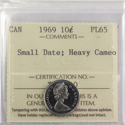 1969 Small Date Canada 10-cents ICCS Certified PL-65 Heavy Cameo