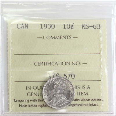 1930 Canada 10-cents ICCS Certified MS-63 (XXS 570)