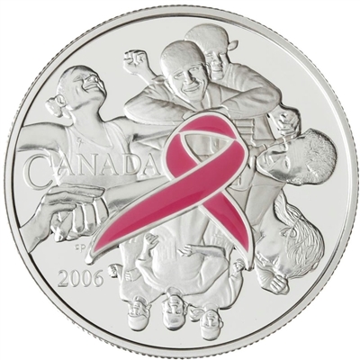 2006 Canada $5 Breast Cancer Pink Ribbon Fine Silver Coin (TAX Exempt)