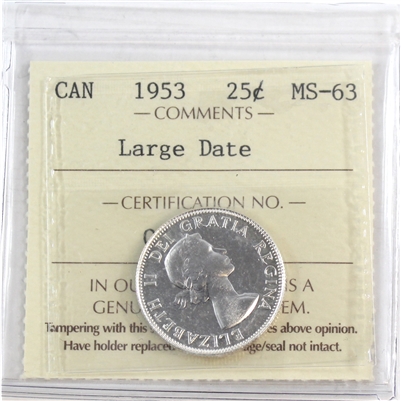 1953 Large Date Canada 25-cents ICCS Certified MS-63