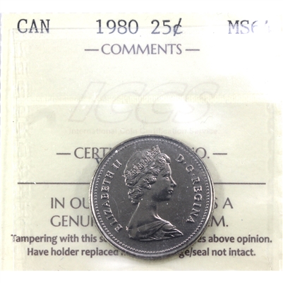 1980 Far Beads Canada 25-cents ICCS Certified MS-64