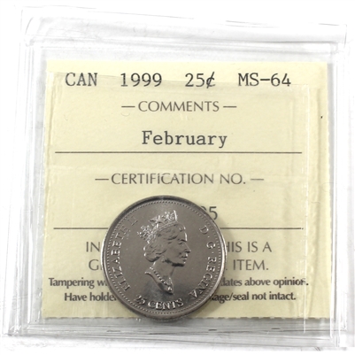 1999 February Canada 25-cents ICCS Certified MS-64