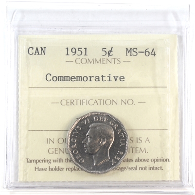 1951 Commemorative (Refinery) Canada 5-cents ICCS Certified MS-64