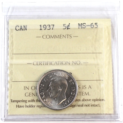 1937 Canada 5-cents ICCS Certified MS-65