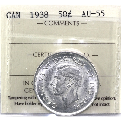 1938 Canada 50-cents ICCS Certified AU-55