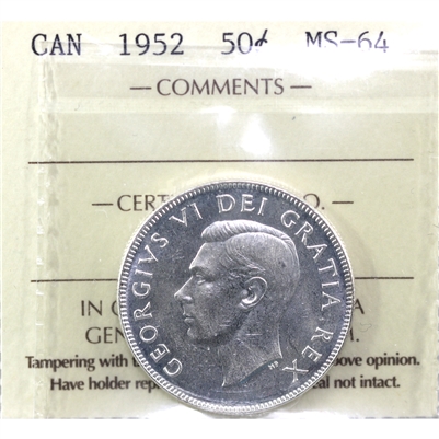 1952 Canada 50-cents ICCS Certified MS-64