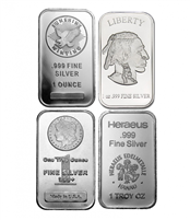 1oz. Silver Bars .999 Fine Silver - Various Types (Tax Exempt)