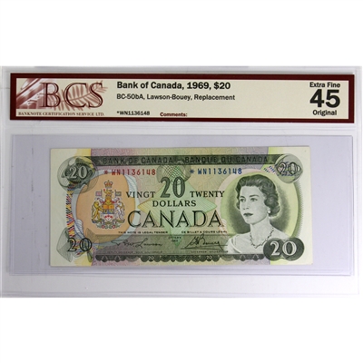 BC-50bA 1969 Canada $20 Lawson-Bouey, Replacement, *WN BCS Certified EF-45 Original