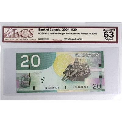 BC-64aA-i 2004 Canada $20 J-D, Replacement, 2006, EZE (9.720M-9.990M) BCS Cert. CUNC-63