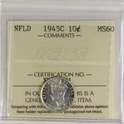 1945C Newfoundland 10-cents ICCS Certified MS-60
