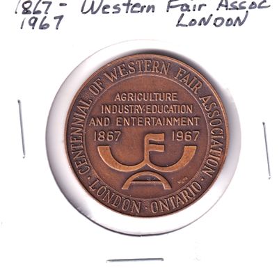 1967 Western Fair Association & Canada Centennial Bronze-colour Medallion (Corrosion)