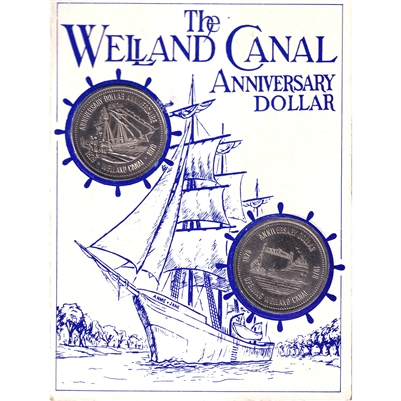 1978 & 1979 Welland Canal Anniversary Dollar Set, 2Pcs in Display Board (Lightly Toned)
