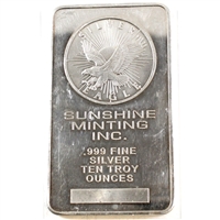 Vintage Sunshine Mint 10oz .999 Silver Bar (No Tax) Impaired