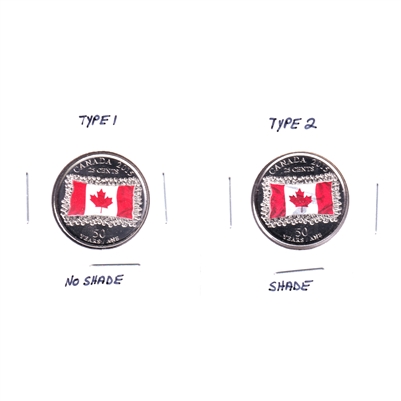 Pair of 2015 Canada Coloured Flag 25-cents - Shade & No Shade, UNC or Better, 2Pcs