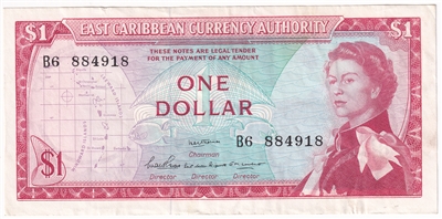 East Caribbean States 1965 1 Dollar Note, Pick #13a, Signature 2, VF-EF 