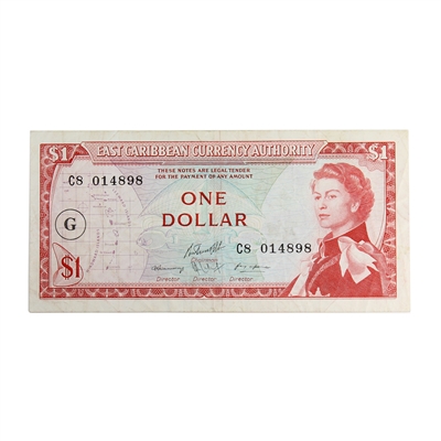 East Caribbean States 1 Dollar Note, Pick #13j, G Overprint, VF