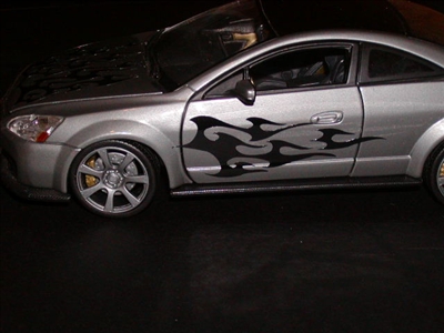 Silver car w/ Black Tribal Flames side graphics #1 Decal