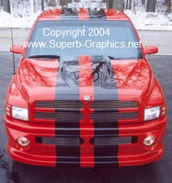 Red Dodge Ram w/ Black 10" Plain Rally Stripes