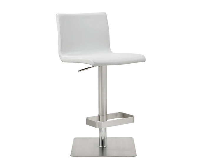 Watson Barstool White Eco-Leather with adjustable height and square stainless steel base.