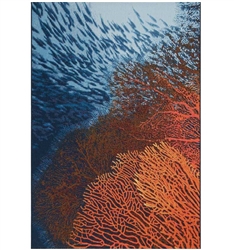 Marina Coral Indoor/Outdoor Rug Ocean six feet six inches by nine feet three inches. The perfect area rug to add abstract and modern design to your space