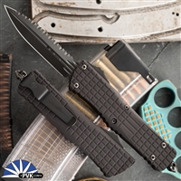 Microtech Combat Troodon 142-3CT-DSH Full Serrated Shadow Fluted Double Edge Delta Frag Black Handle