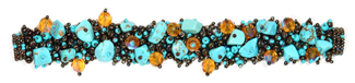 Fuzzy Bracelet with Stones - #131 Turquoise and Bronze, Double Magnetic Clasp!