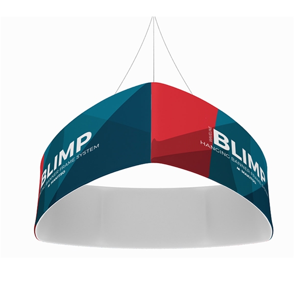 10ft x 42in MAKITSO Blimp Curved TRIO (Triangle)  Hanging Tension Fabric Banner Single Sided. This overhead signage features curved triangle shape, lightweight aluminum frame, high quality fabric graphic and fast shipping