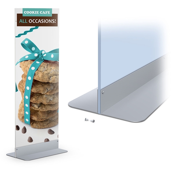 Adjustable Double LL Mount designed to get your marketing message noticed on the trade show or retail floor. These store displays hold 24in custom graphics that are easy to replace & update.