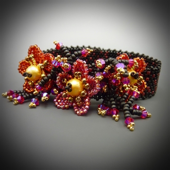 Cherry Blossom Bracelet Kit, black, red & gold - RESTOCKED