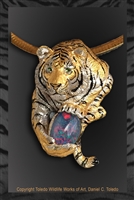 Bengal Tiger Pendant "Gem of a Tiger" by wildlife artist jeweler Daniel C. Toledo, Toledo Wildlife Works of Art