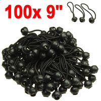 BLACK- 100 pc 9" Ball Bungee Cords Canopy Tarp Tie Down Straps