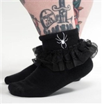 SOURPUSS Spider Embroidered Ruffle Socks [BLACK]