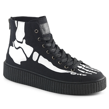 Demonia SNEEKER-252 Lace Front High Top Creeper Sneaker X-RAY  Bone Print [BLACK /WHITE]