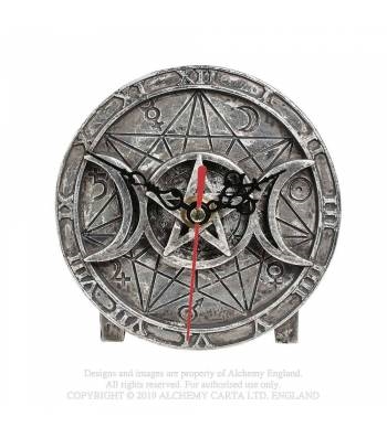 Alchemy Gothic Wiccan Moon Desk Clock with Triple Moon design