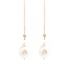 White Baroque Pearl Adjustable Threader Lillypad Earrings with 14K Gold Fill Chain