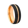 STEEL REVOLTâ„¢ Comfort Fit Domed 8mm Black Tungsten Carbide Wedding Band with Rose Gold Color PVD Plated Interior and Center Groove