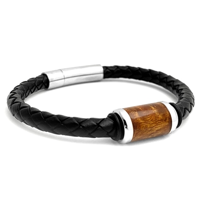 STEEL REVOLTâ„¢ Genuine Leather Bracelet with Wood from Genuine Jack Daniels Whiskey Barrel