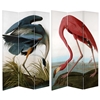 6 ft. Tall Double Sided Audubon Heron & Flamingo Canvas Room Divider Screen