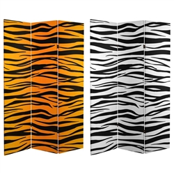 6 ft. Tall Double Sided Tiger Print Canvas Room Divider
