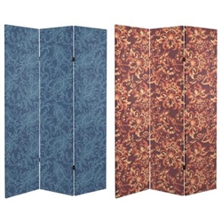6 ft. Tall Double Sided Floral Wallpaper Canvas Room Divider