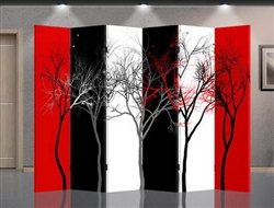 6ft Tall Red, White, Black Abstract Trees in 6 Panels