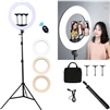 CanadianStudio 18-inch Ring Light with Stand,3000-6000K 65W LED Camera Light for Video Vlog,Including Wireless Remote, 3 Phone Holder & USB Charged Port