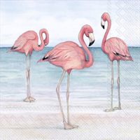 Flamingo Trio On Beach Cocktail Napkin