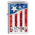 Zippo Lighter - American Flag/Logo High Polish Chrome - 29095