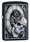 Zippo Lighter - Skull Clock Design Black Matte - 29854